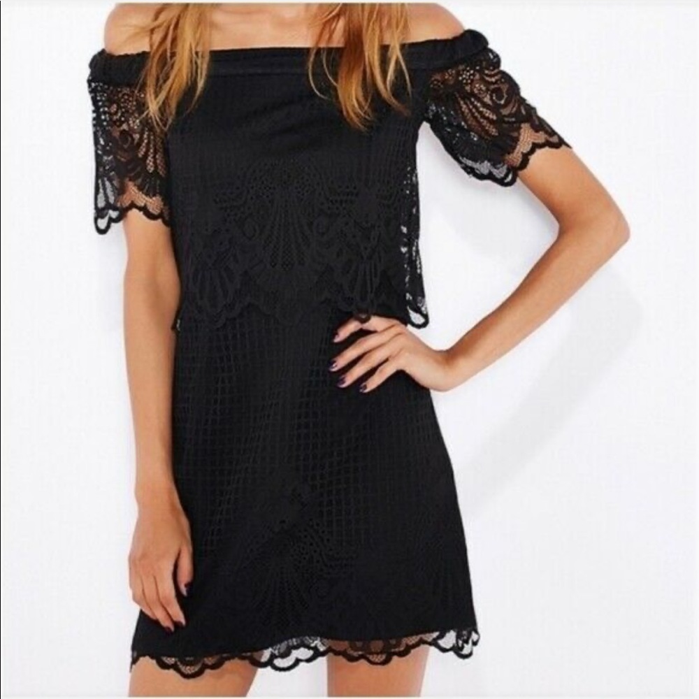 Topshop Black Lace Off Shoulder Dress